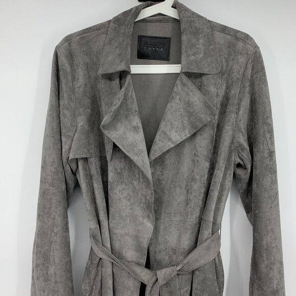 BlankNYC Trench Coat Gray Faux Suede Belted Open Front - Picture 4 of 10